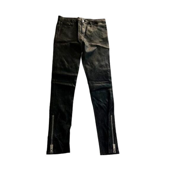 ANINE BING Leather Ankle Zip Biker Pants in Black